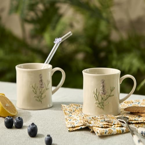 Artisanal Handcrafted Ceramic Mug with Sage Botanical Design