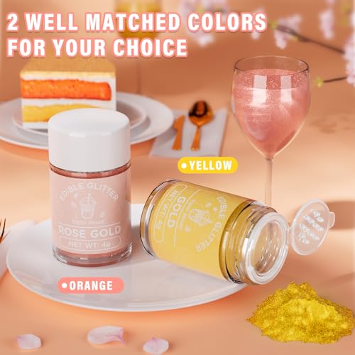 Edible Glitter for Drinks Cocktails Food Grade Edible Drink Shimmer Powder for DIY Champagne Beverages Wine 2 Colors Vegan Edible Luster Dust Set 4g