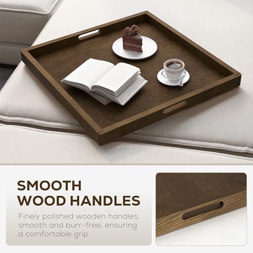 20 Inch Large Square Wooden Ottoman Tray for Living Room