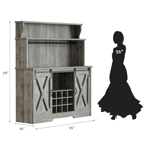 55'' Farmhouse Coffee Bar Cabinet with 3 Tier Storage Hutch