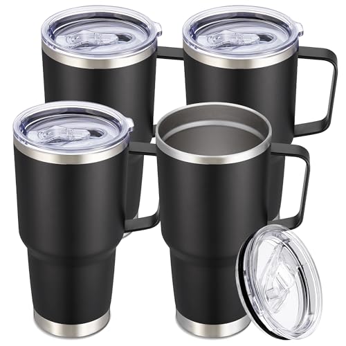 30 oz Stainless Steel Tumblers Bulk with Handle and Lid (4 Count)