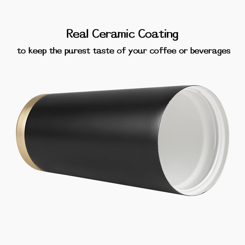 Black stainless steel travel mug with ceramic coating