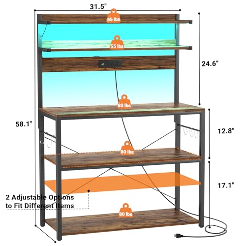Bakers Rack with Power Outlet & RGB LED