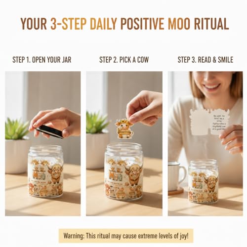 Positive Highland Cow Jar with 60 Affirmation Cards