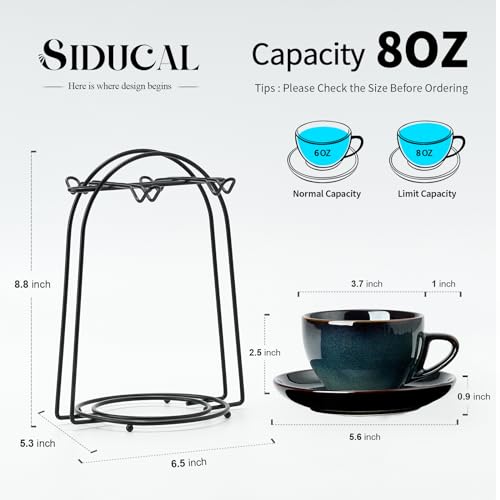 Stackable Cappuccino Cup Set of 4 [8oz] Activated Glazed Ceramic Coffee Cup (3.67 Count)