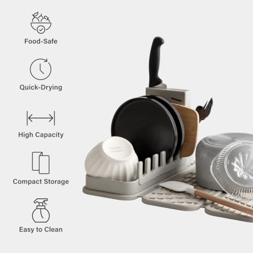 Home Collapsible Dish Drying Rack with Stone Dish Pad