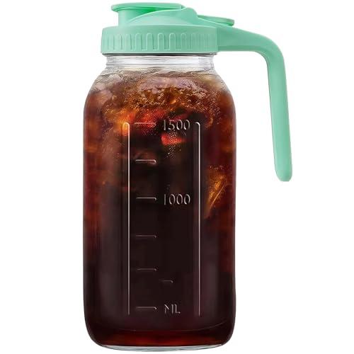 64oz (2 quart) Glass Pitcher with Lid, Mason Jar Pitcher, Glass Container