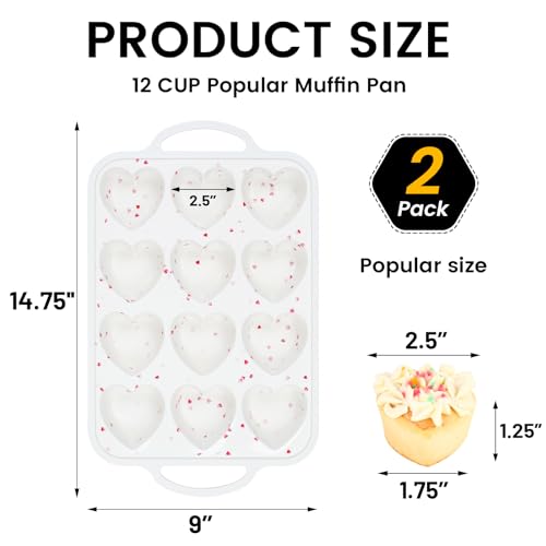 Silicone Heart Shaped Muffin Pan with Metal Reinforced Frame (2 Count)