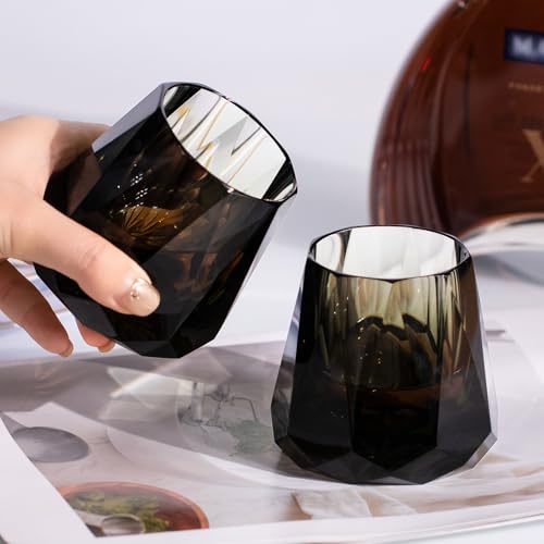 Crystal Whiskey Glasses Set of 2 Grey Old Fashioned Glasses Stemless (2 Count)