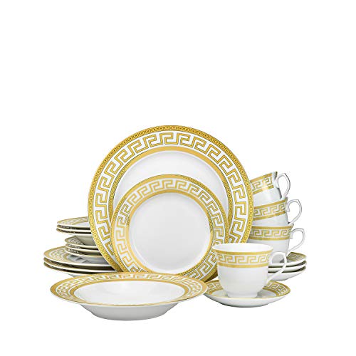 57 pc Banquet Dinnerware Set Gold Greek Key