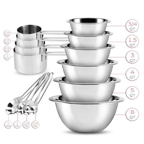 Stainless Steel Mixing Bowls with Measuring Cups & Spoons Set of 14