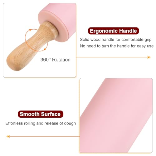 Silicone Rolling Pins for Baking 9 Inch Wooden Handle Non Stick Rolling Pin Small Roller Playdough Rolling Pins for Dough Pizza Pastry Fondant Kitchen