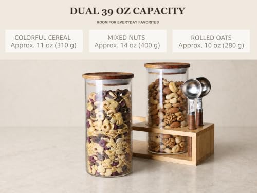 KKC HOME ACCNETS Glass Canister Set with Bamboo Rack & Scoops (2 Count)