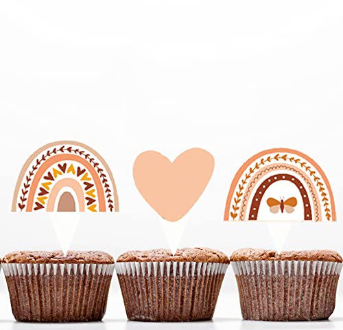 48 Pcs Boho Rainbow Party Cupcake Toppers for Boho Rainbow Birthday Party Decorations (48 Count)