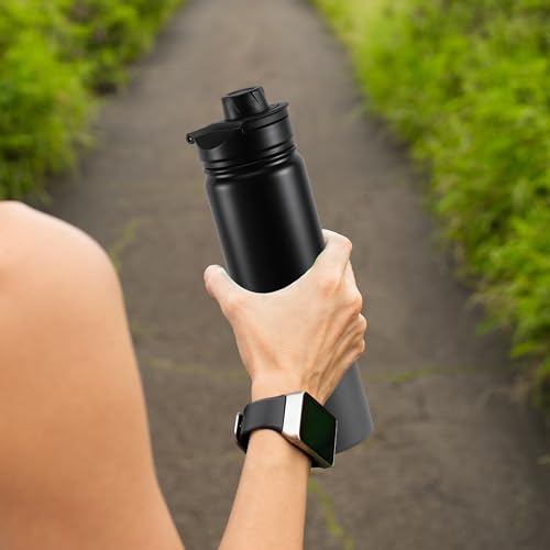 Insulated Water Bottle 22 oz Double Wall Stainless Steel Water Bottle Wide Mouth with Straw Lid & Spout Lid Keeps Cold or Hot