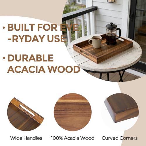 Acacia Wood Serving Tray with Handles