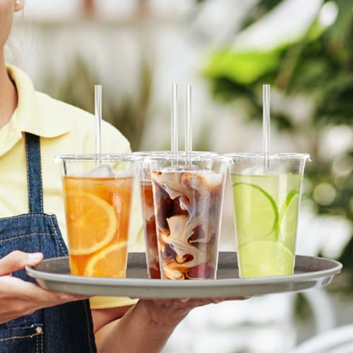 100 Pack 20 oz Clear Plastic Cups with Lids and Straws (100 Count)