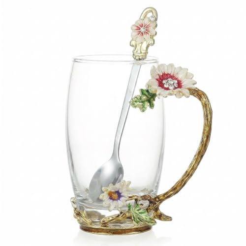 Tea Cup Gifts for Mom Women Mothers Day Glass Coffee Enamels Mug Birthday Butterfly Rose Valentines Day Christmas Tea Cup with Spoon