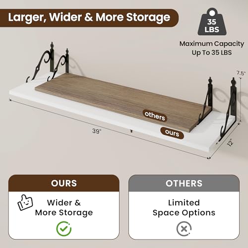 12 Inch Deep Floating Shelves for Wall (2 Count)
