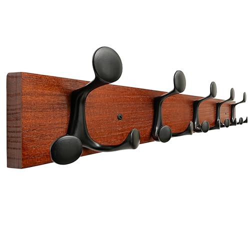 24 Inch Cherry Wood Coat Rack Wall Mount with 5 Triple Hooks