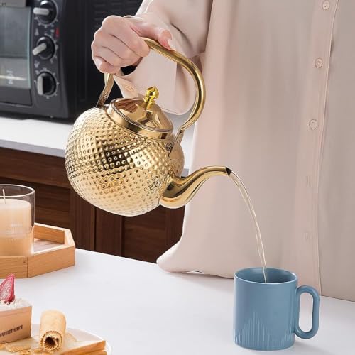 2000ml Teapot with Infuser Stainless Steel Lifting Handle Tea Maker Gold