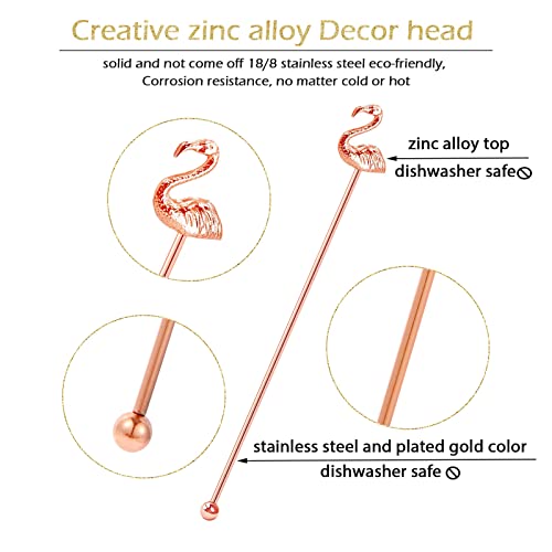 4 Pcs Flamingo Cocktail Stirrers Swizzle Sticks Stainless Steel 7.28" Coffee Stir Sticks with Decor Top for Mixing Cocktail