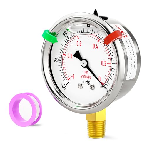 30inHG 0psi Stainless Steel Glycerin Liquid Filled Vacuum Pressure Gauge 1