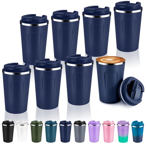 12 oz Double Wall Insulated Vacuum Travel Coffee Mug with Flip Lid Bulk 8 Pack (8 Count)