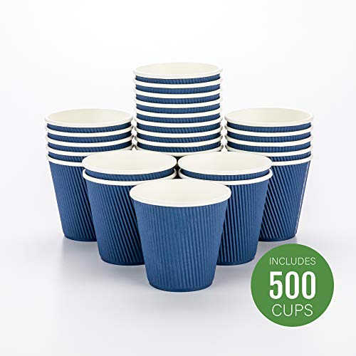 Ripple Wall Coffee Cups 500 Count 8 Ounce Insulated Midnight Blue Paper Cups