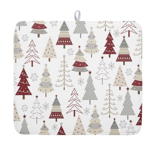 Christmas Tree Dish Drying Mat for Kitchen Counter Christmas Pine Tree Dish Drying Mat 16x18 Inch Geometric Winter Dish Draining Mat Absorbent Reversible Dish Pad Kitchen Accessories Table Protector