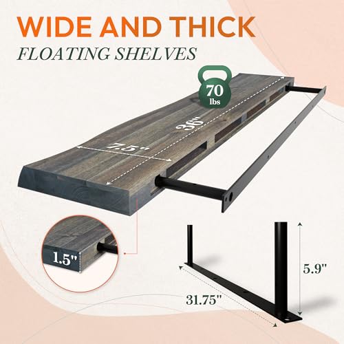 36'' Live Edge Floating Shelves for Wall (2 Count)