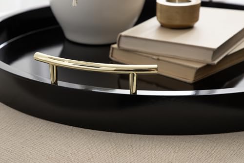 Lipton Modern Round Ottoman Tray; 22 Inch Diameter; Black and Gold; Decorative Circle Coffee Table Tray for Living Room Decor or Large Serving Tray