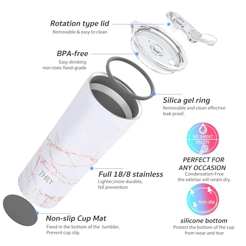 Stainless Steel Vacuum Insulated Tumbler Travel Mug 26 oz Coffee Cup with 2 Lids and Straws
