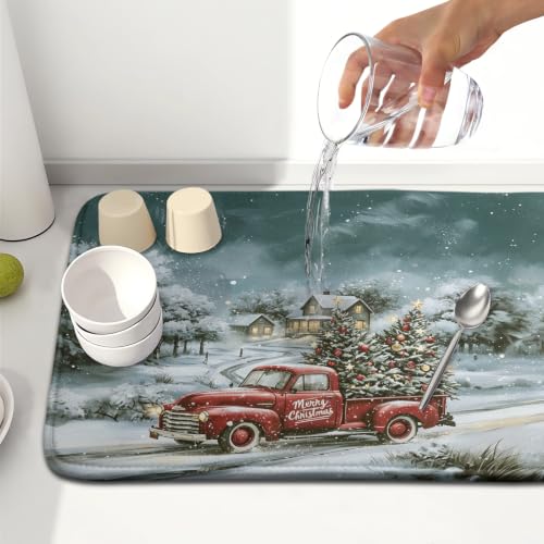 Merry Christmas Decorations Dish Drying Mat 16x18 Inch