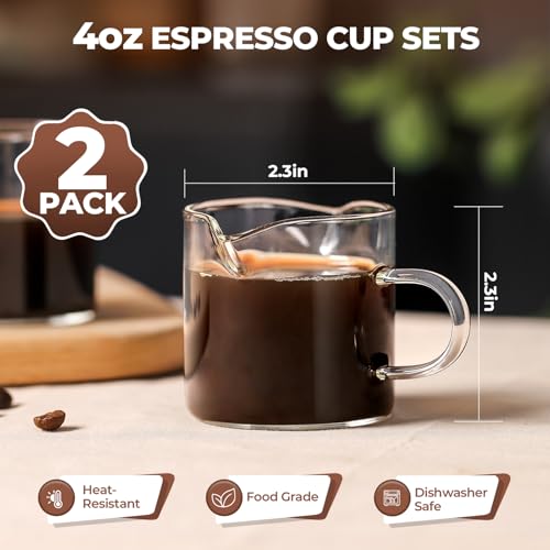 4 Oz Espresso Cups Set of 2 Double Spout with Handle Coffee Bar Accessories (2 Count)