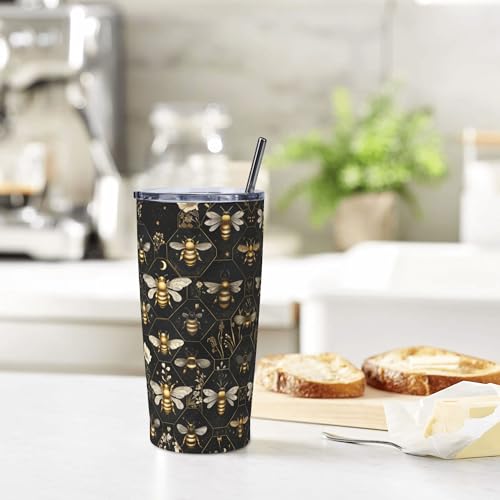 Bee Tumbler with Lid and Straw 20oz Coffee Tumblers Leakproof Stainless Steel Travel Mug Vacuum Insulated Cup for Iced and Hot (20 Count)
