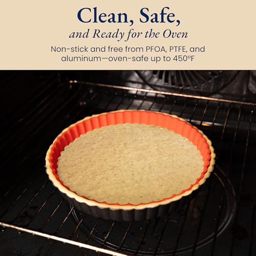 Classic Tart Pan 9 Inch Removable Bottom with Patented Silicone Crust Shaper