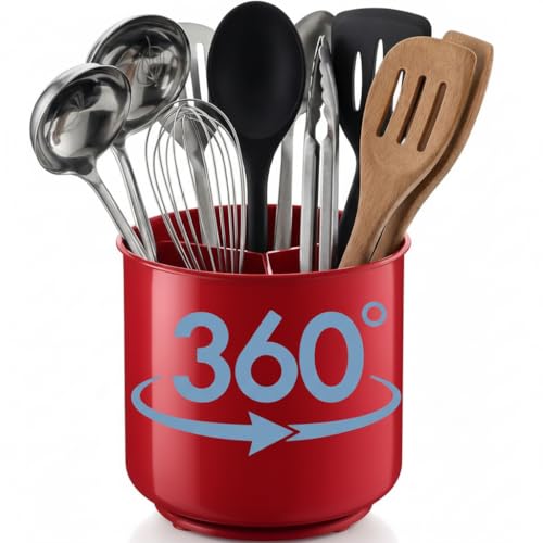 Extra Large Rotating Red Utensil Holder with Sturdy No