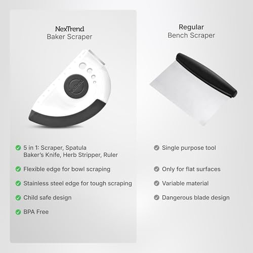 grey 5-in-1 flexible dough and bowl scraper with stainless-steel edge and integrated ruler