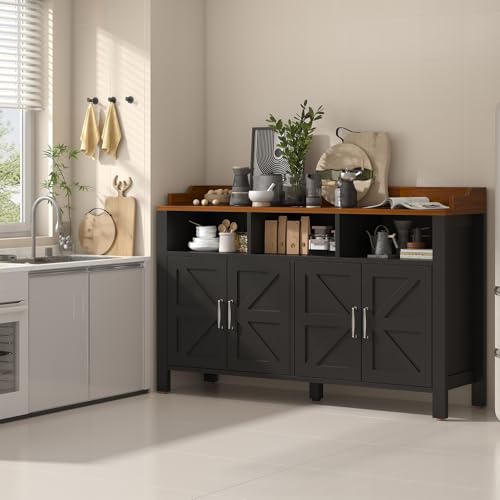 Buffet Cabinet with Storage Farmhouse with 4 Doors and 3 Open Compartments