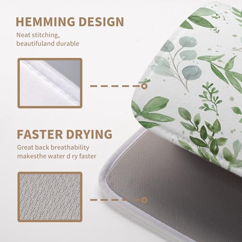 Summer Sage Green Leaves Dish Drying Mat Spring Eucalyptus Leaf Kitchen Dish Drying Pad Absorbent Dish Dryer Mat for Kitchen Countertops Microfiber Dishes Drainer Pad Dish Drying Rack Mat