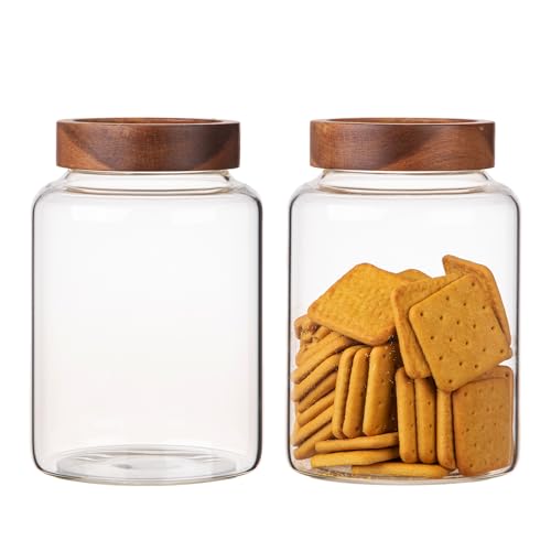 2 PCS Large Glass Jars with Wooden Airtight Lid 60 oz