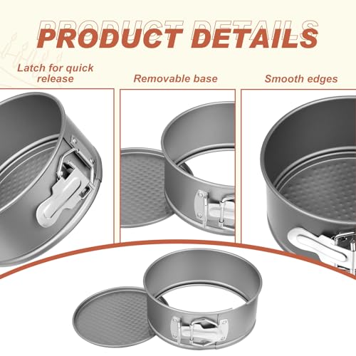4 Pcs 6 Inch Non Stick Springform Pan with Removable Bottom Carbon Steel Round Springform Cheesecake Pan with Stainless Steel Spring Buckles for Baking Kitchens Restaurant (4 Count)