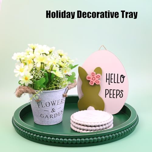 Green Round Wood Decorative Ottoman Tray for Coffee Table