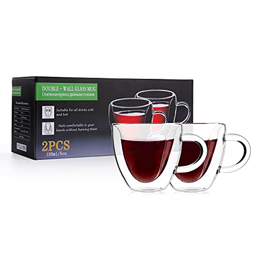 Double Wall Heart Shaped Glass Coffee Mugs 5oz (2 Count)