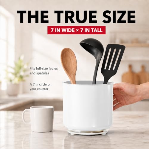 Jumbo XL Rotating White Plastic Utensil Holder Caddy with Sturdy No