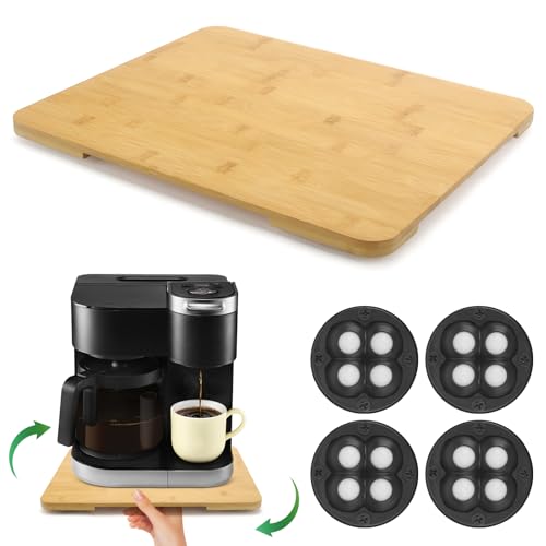 360°Rolling Tray Bamboo Kitchen Appliance Slider for Coffee Maker Pot