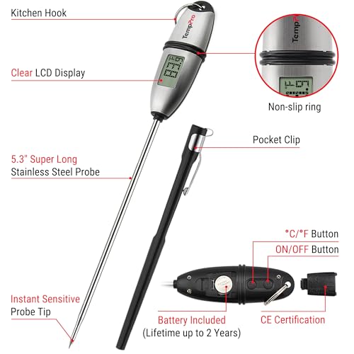 TempSwift 1 Sec Meat Thermometer Digital for Kitchen Cooking Food (2 Count)