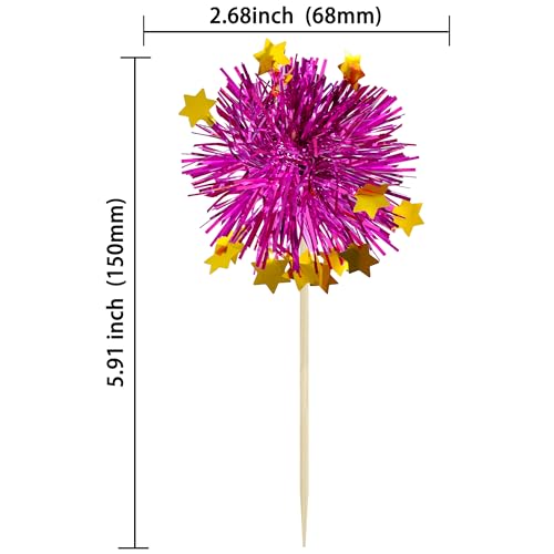 30Pcs Foil Firework Cupcake Toppers Party Birthday Cake Toppers Supplies Sparkle Tinsel Cocktail Fruit Toothpick for Birthday Wedding Graduation Party Purple (30 Count)