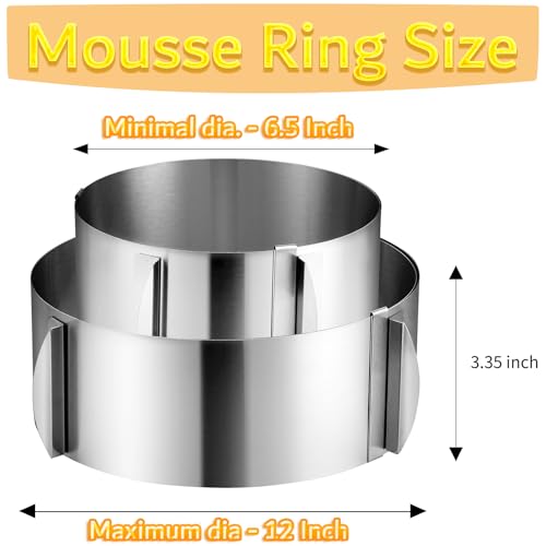 Cake Rings Mousse Mold Adjustable 6 to12 Inch Stainless Steel Round Cake Molds for Baking Pastry